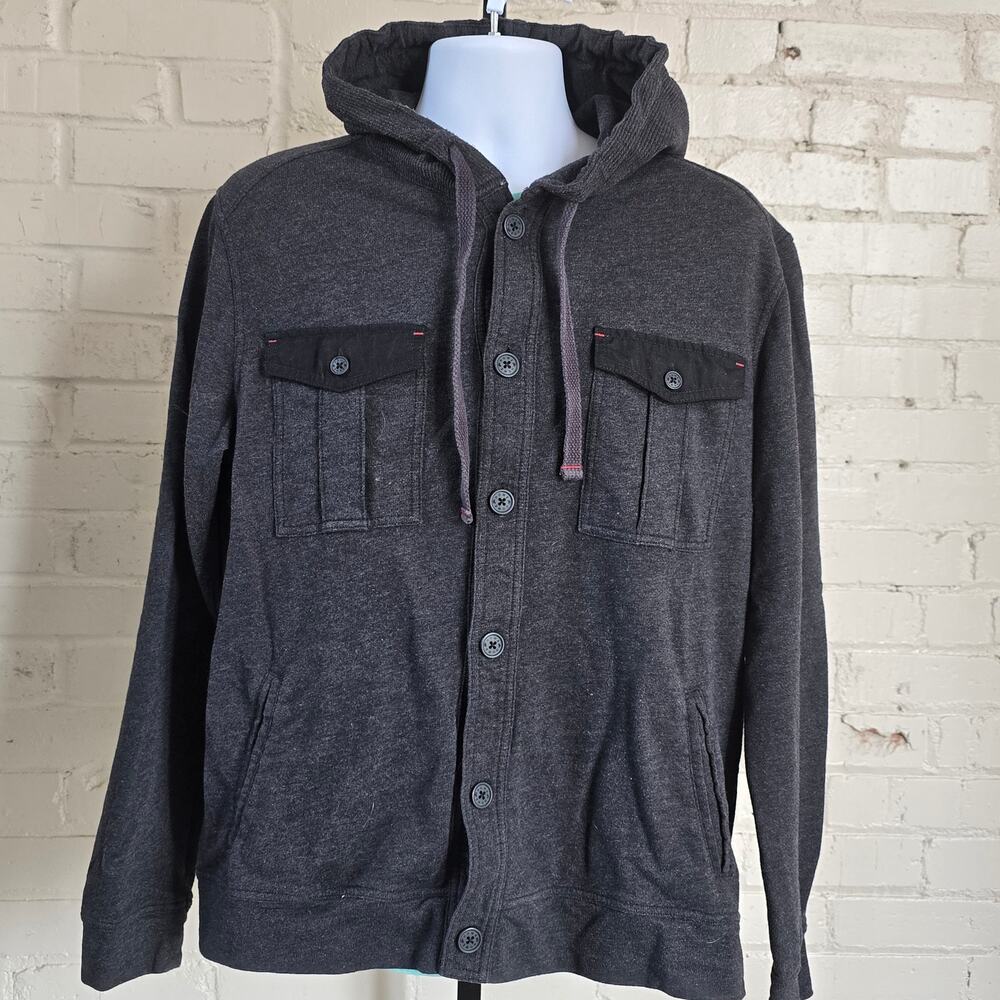 ​Howe Creative Workforce Charcoal Grey Button Up Hooded Utility Shirt Jacket XL